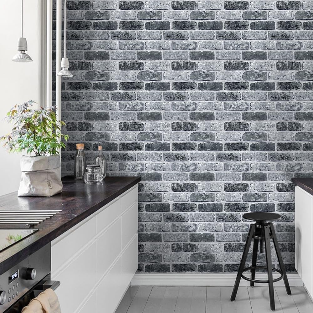 COMSTICKC 3D Brick Wallpaper, Heat Resistant, Waterproof, [10 Pieces] 30 x 30cm Nordic Style Ultra-Thin PVC Adhesive 3D Brick Wall Panels, 3D Wall Sti