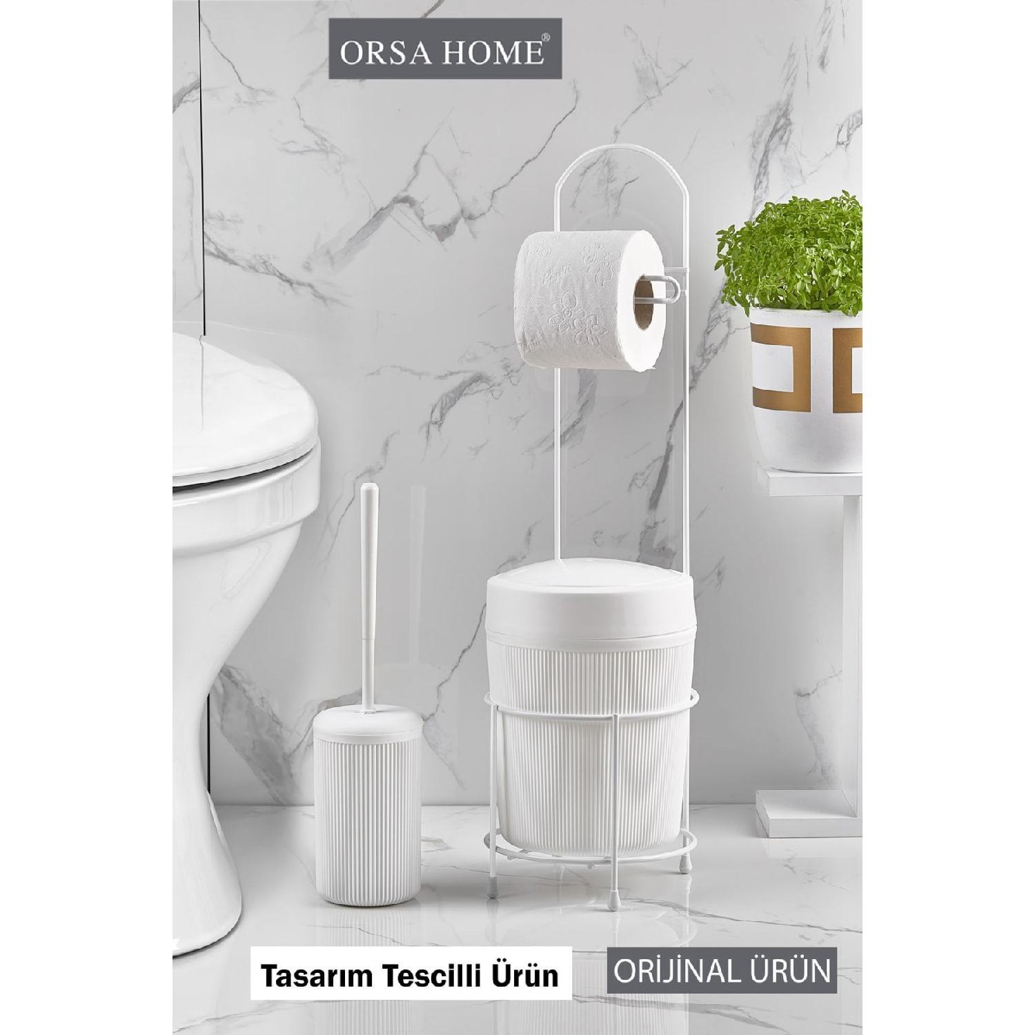 

White Round Bucket Wc Paper Holder And Toilet Brush Set 390 білий