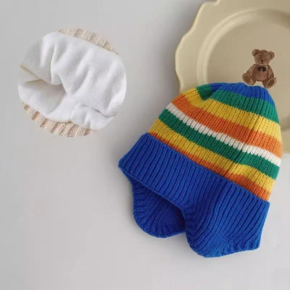 Soft Striped Rainbow Hat Korean Beanie Cap Colorful Baby Knitted Hat  Kids
