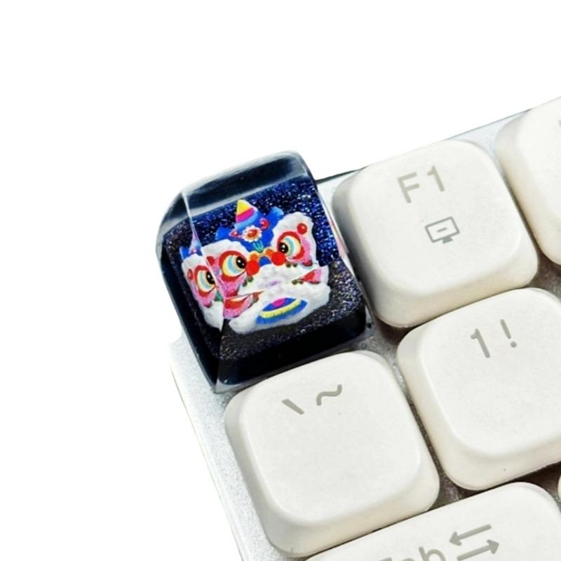 Resin Epoxy Keycap Featuring Embeddeds Traditional Dragon Dance Translucents Keycap for Backlit Keyboards