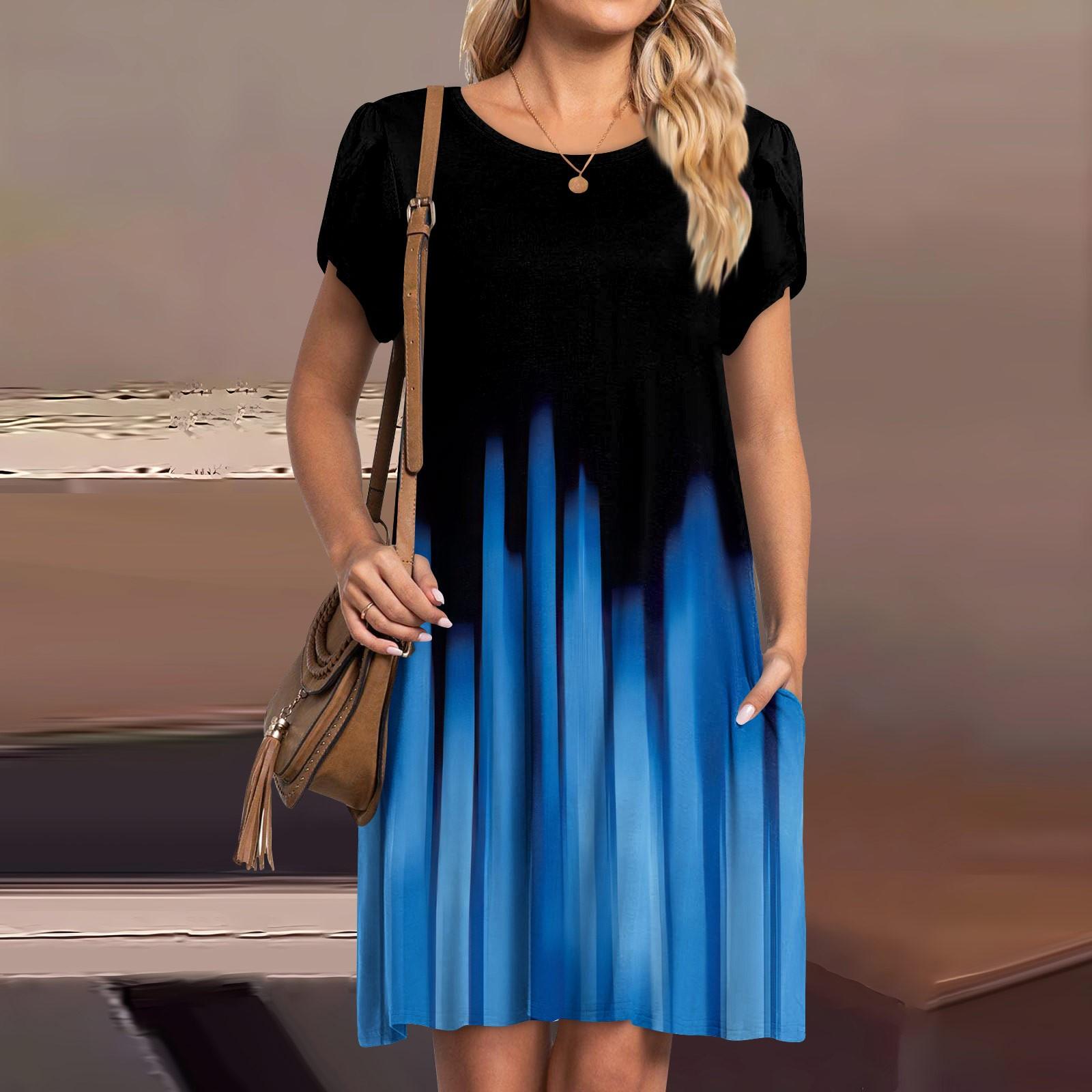 

Женские летние платья с короткими рукавами, повседневное свободное платье с круглым вырезом, удобный пляжный сарафан с карманами XL