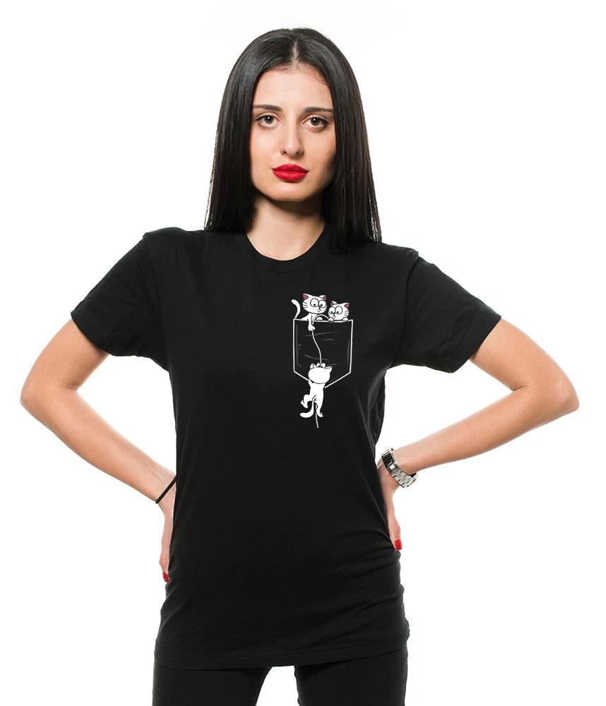 Pocket Cat T-shirt Funny Cat Lover pet t-shirt Cat Funny Creative Pocket Tee XL