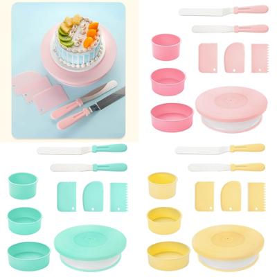 Ensemble de 9 pièces pour décoration de gâteau DIY Pâtisserie Support rotatif antidérapant Table à douille Moule à gâteau rond en silicone pour la pâtisserie en cuisine