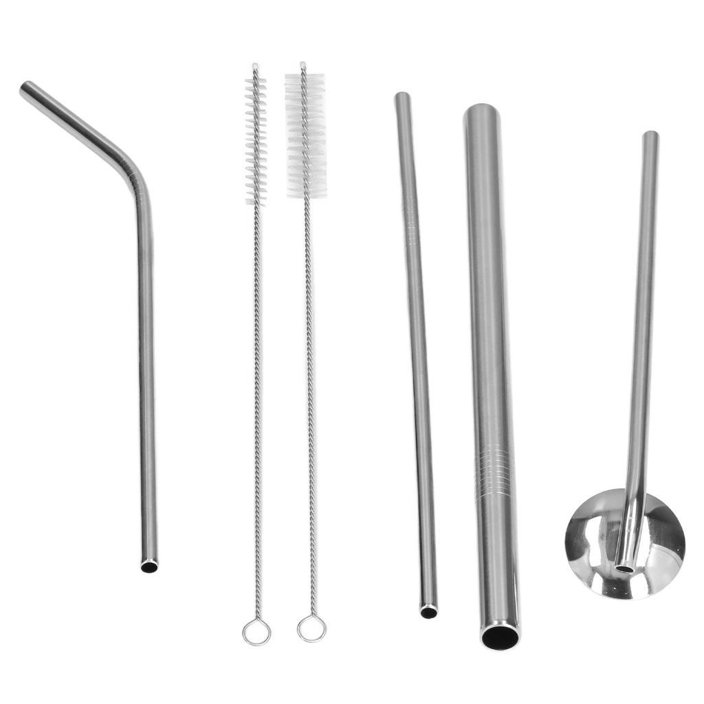Portable 304 Stainless Steel Drinking Straws Spoon Set Reusable Cocktail Drinking Straws with 2