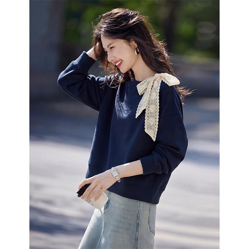 Xin Fei Yu Women s Loose Fit Lace Trim Casual Sweatshirt M