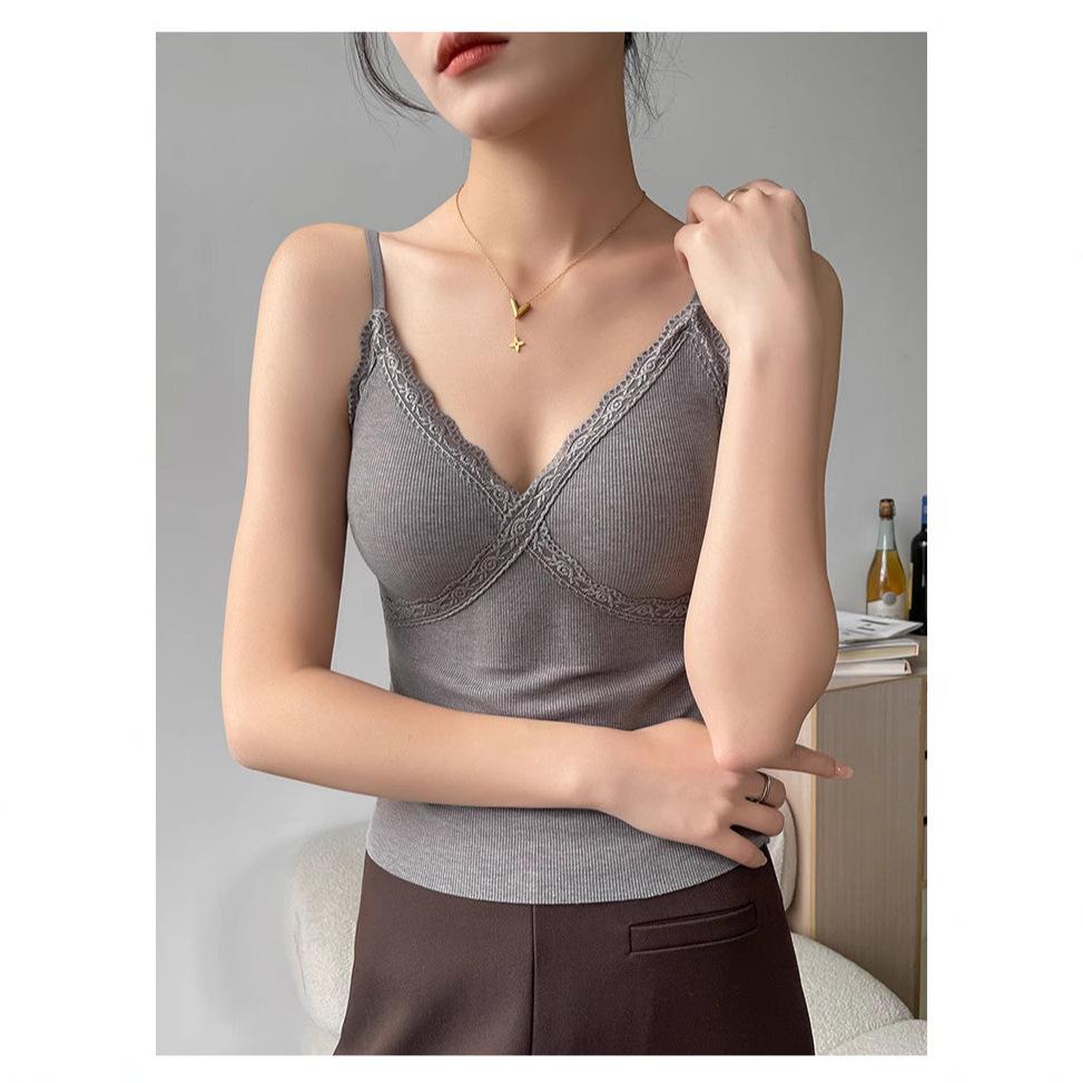 #Autumn New V-neck Threaded Vest Versatile Casual Slim and Comfortable Can Be Worn Outside Small Sling Vest