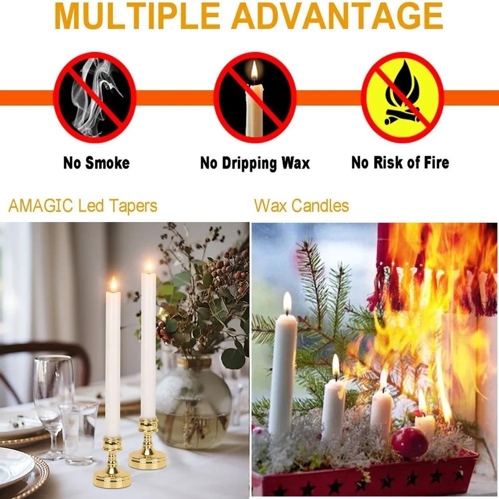 Long Christmas LED Candle with Remote Timer Flameless Ivory Taper Candles Battery Powered Church Flickering Candlesticks Light