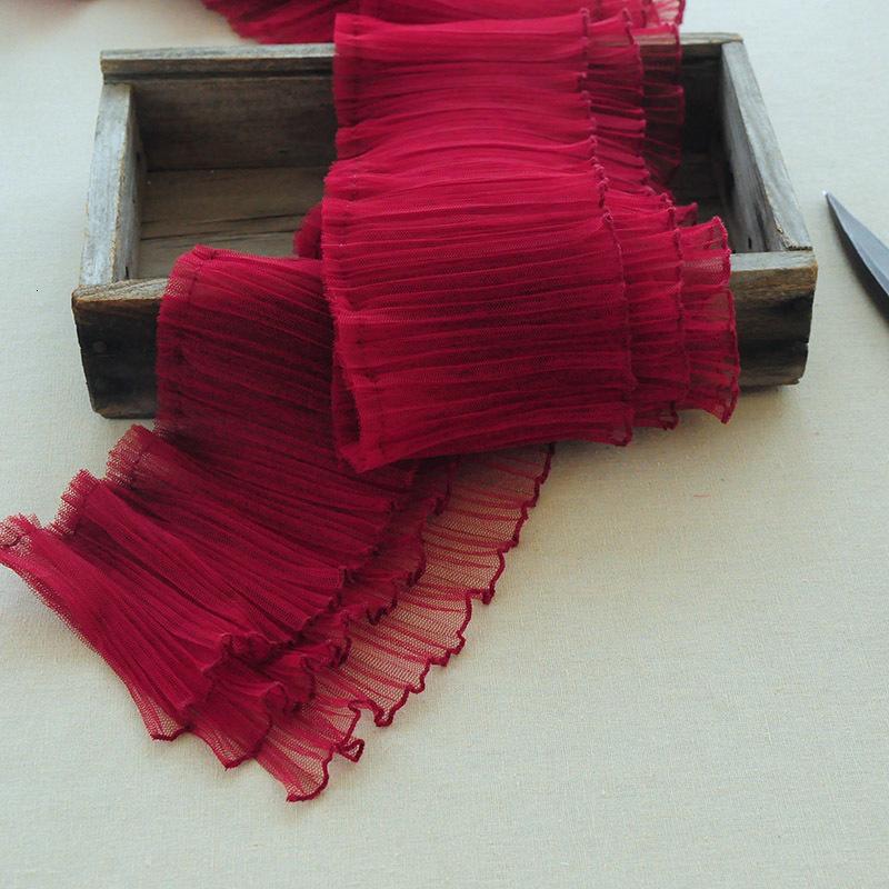 

Трехслойная плиссированная ткань из тюля и кружева с оборками, для самостоятельного пошива одежды, отделки манжет, подола юбки, аксессуары для быстрой строчки, текстильный материал 1 yard вино красного