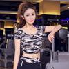 Women's Quick-Dry Camouflage Yoga T-Shirt: Sporty, Elastic, Short Sleeve for Outdoor Training