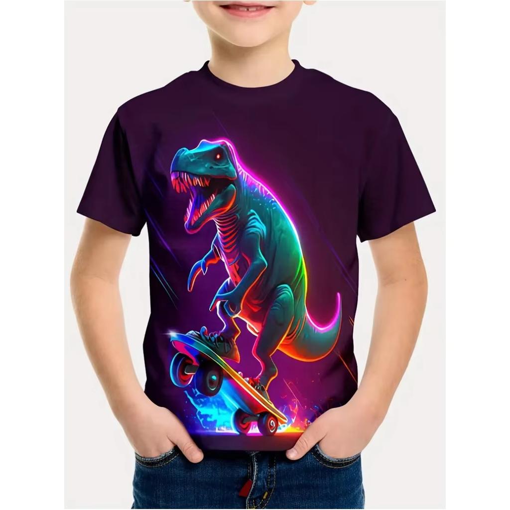 Boy Clothes 3D Print Colorful Dinosaur T-Shirt Summer Outdoor Funny Tshirt for Child Boys Clothes Short Sleeve Tee Top