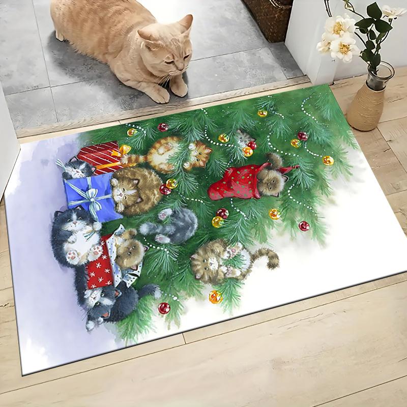 Christmas Cats Presents Carpet Rug Soft Washable Anti Slip Home Living Room Sofa Mats Personalized Christmas Rug
