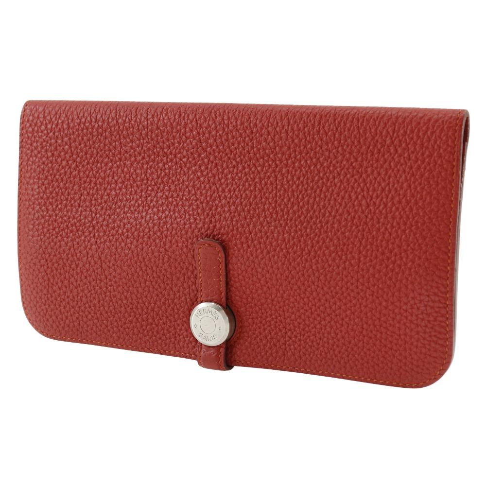 Hermes Dogon Long Purse Red Togo Women Used