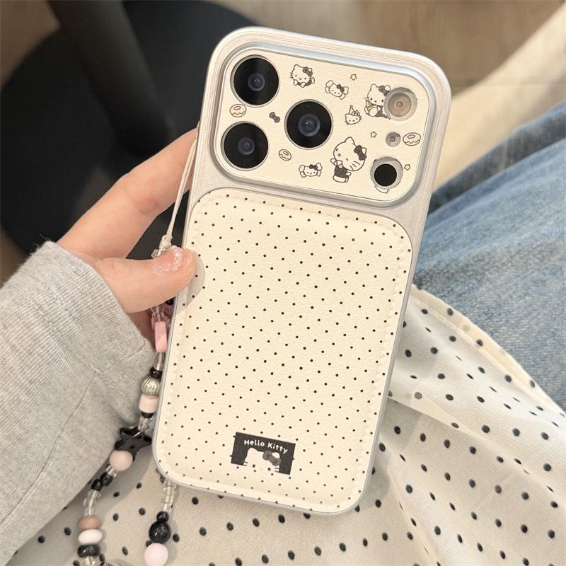 Hello Kitty Cartoon Polka Dot Phone Case for iPhone 14/15/16 Pro Max/17, Girly Heart Design.