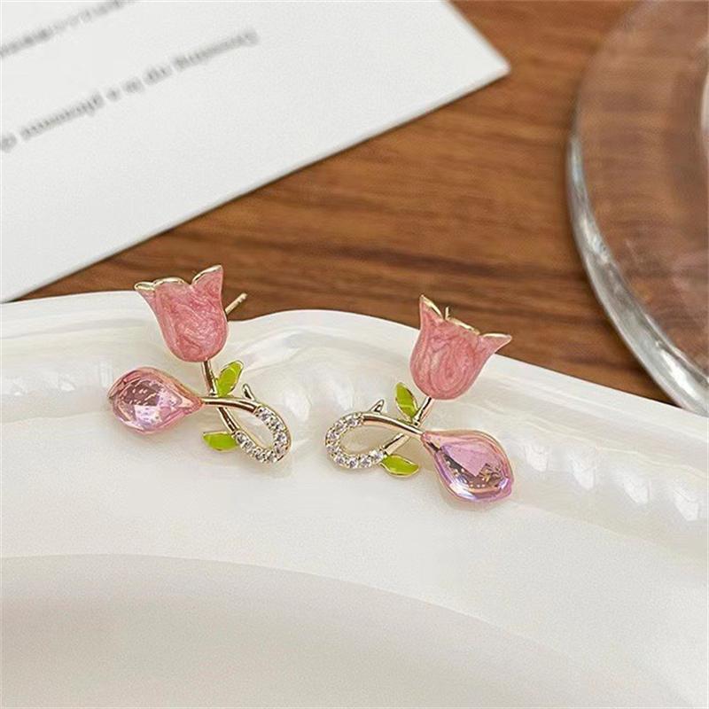 

Модные розовые серьги с цветком тюльпана Серьги-гвоздики для женщин Серьги Ювелирные изделия Подарок девушке Brincos