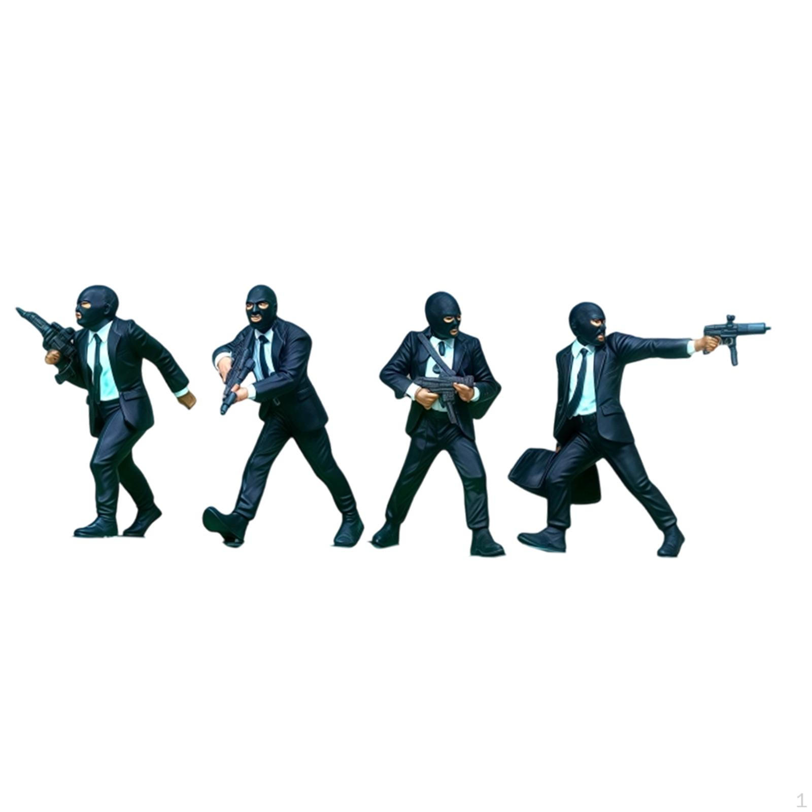 

4 Pieces 1:64 Scale Suit Robber Miniature Figures Ornaments Tiny Small Mini People Figurines for