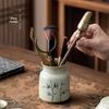 Hand-Painted Kung Fu Tea Ceremony Set: Six Gentlemen Accessories with Tea Tongs, Brush, and Tea Pet