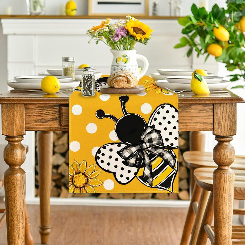 Summer Decorations Sunflower Table Runner Spring Summer Floral Bee Table Cover Summer Sunflower Decor Spring Summer Decorations for Home Party