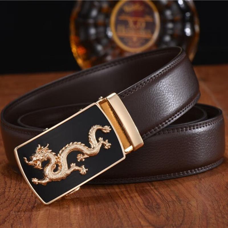 Ejderha Logolu Alaşım Otomatik Tokalı Kemer İş Günlük Stil Deri Kemer Basit Kemer