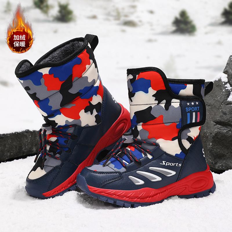 Winter new men's and women's high-top children's shoes export children's velvet warm waterproof and non-slip snow boots cotton shoes