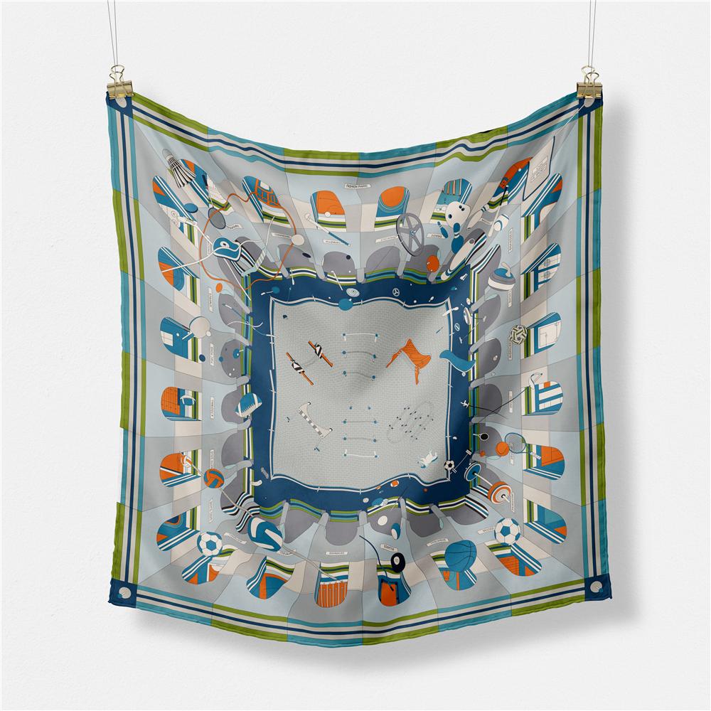 53Cm Women Scarf Design Luxury   Sports Feeling Silk Scarf Fashion Hair Square Scarf Hijab Neckerchief For Ladies Bandana