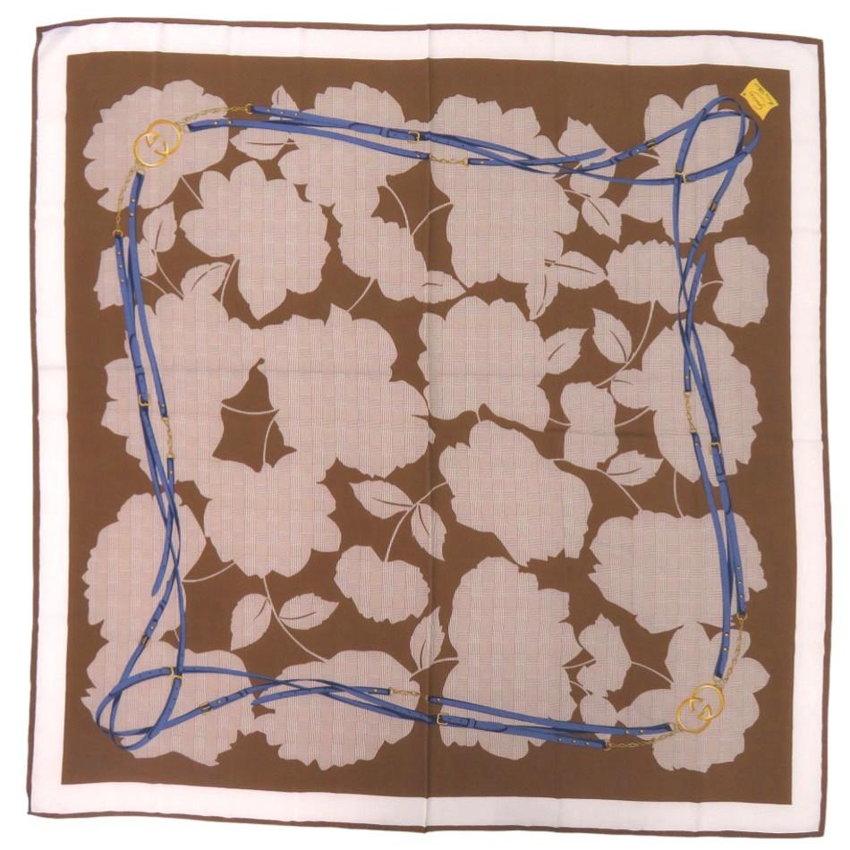 Used AUTHENTIC GUCCI Floral print belt Scarf Brown blue silk