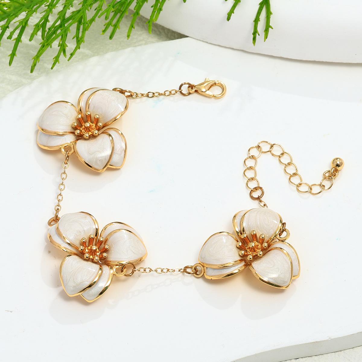 Luxury oil drop flower bracelet set, various colors, sweet temperament, high-end light luxury jewelry