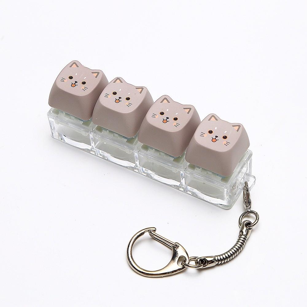 Cute Cat Keyboard Fidget Toy 4 Keys Mechanical Keyboard Keychain Gifts for Kitten Fans