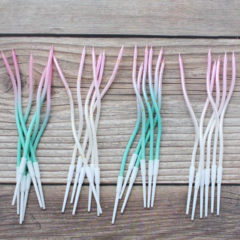 New A15 Series Gradient Pink Green Curve Candle Party Gradient Pink Platinum Dotted Spiral Candle
