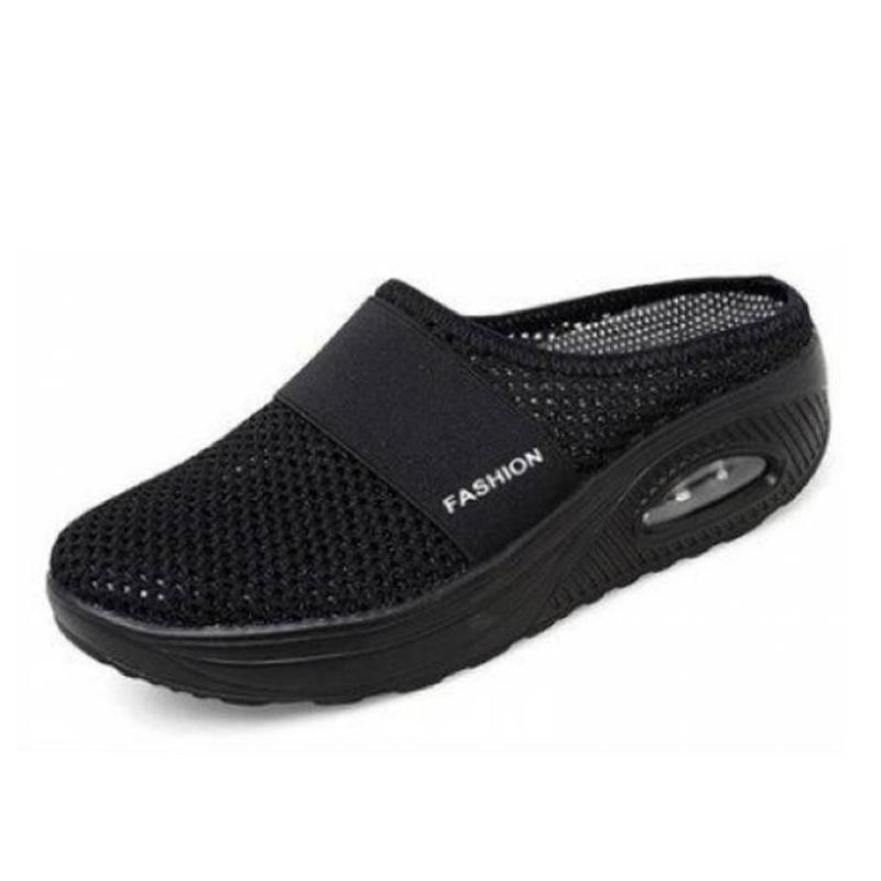 Large size lazy shoes women's mesh breathable bag head half slippers muffin thick-soled round head without heel mesh shoes
