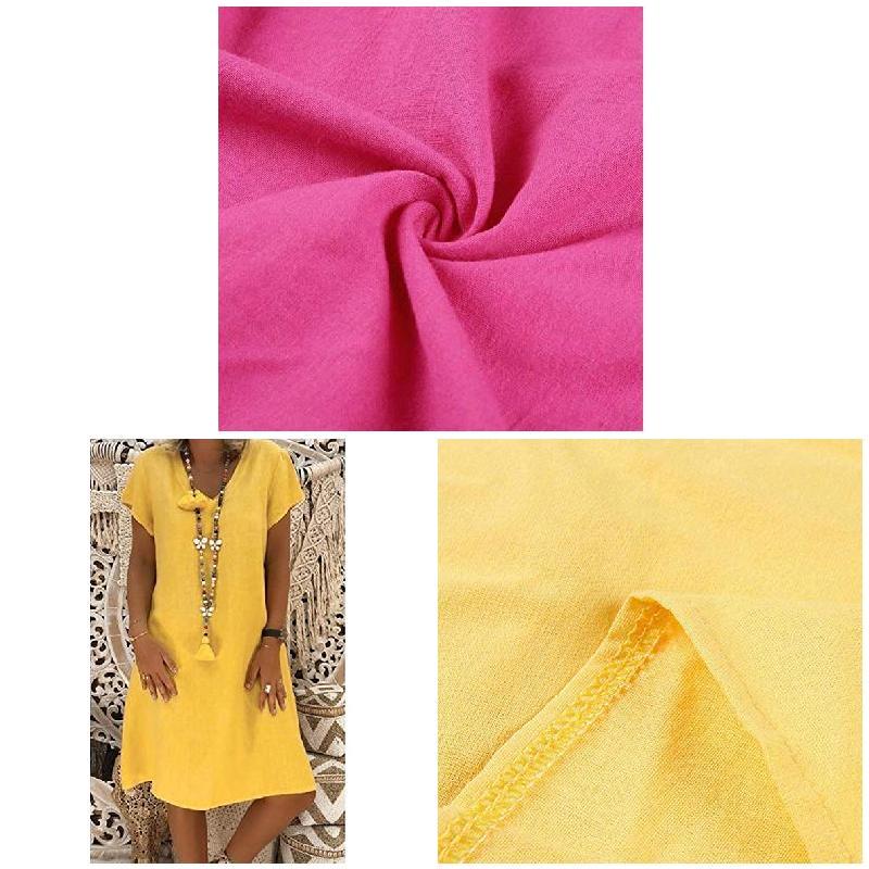 Buy Linen Sleeve Cotton Dress Women Style Pcs Solid 1 Dress Casual