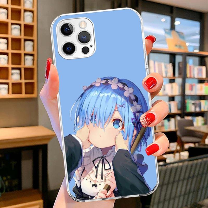 R-Rem Re Zero Anime Cover Phone Case For iPhone 16 17 Air 15 14 Pro Max 16E Phone Case 13 Mini 12 11 7 SE 8 Print Pattern Fit Ca