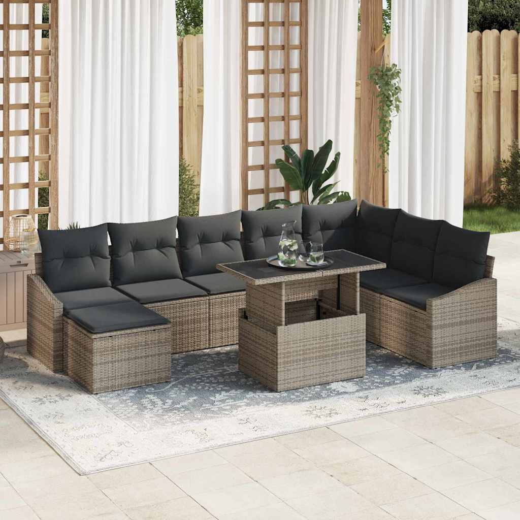 Garden Sofa Set with Cushions and Storage 9 Pcs Gray