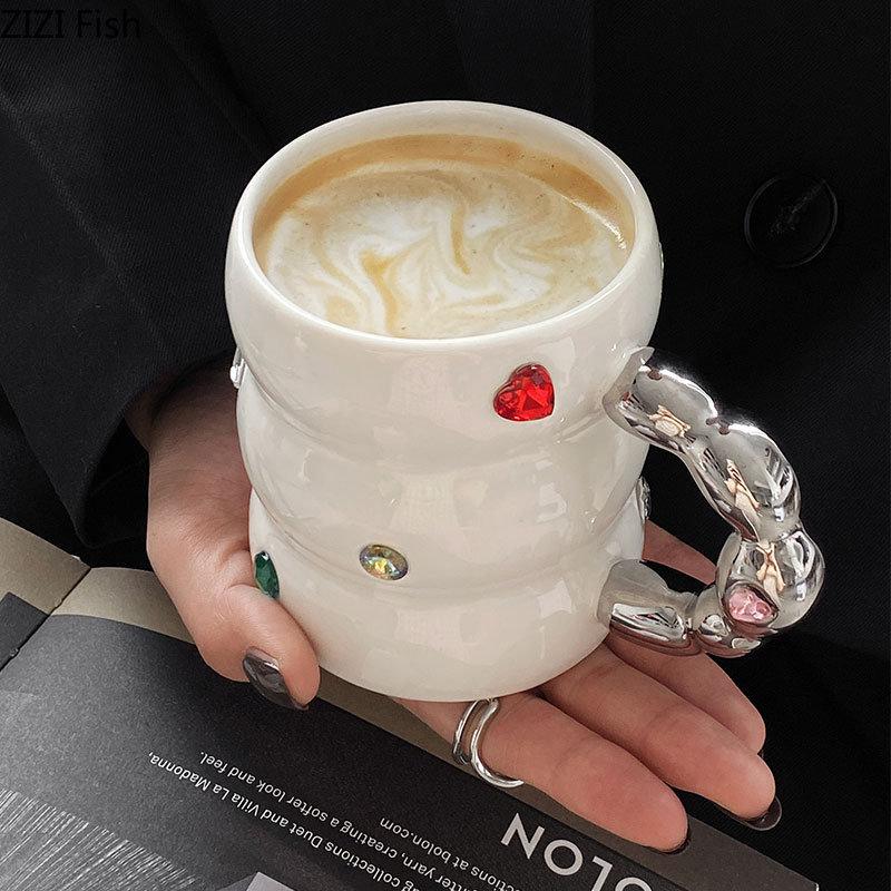 Cupa Creativă cu Gemă pentru Apă, Lux Ușor, Cană Ceramică de Uz Casnic, Cană pentru Cafea pentru Birou, Ceai de După-amiază, Ceașcă pentru Cafea, Ceașcă pentru Lapte pentru Micul Dejun, Set pentru Băut