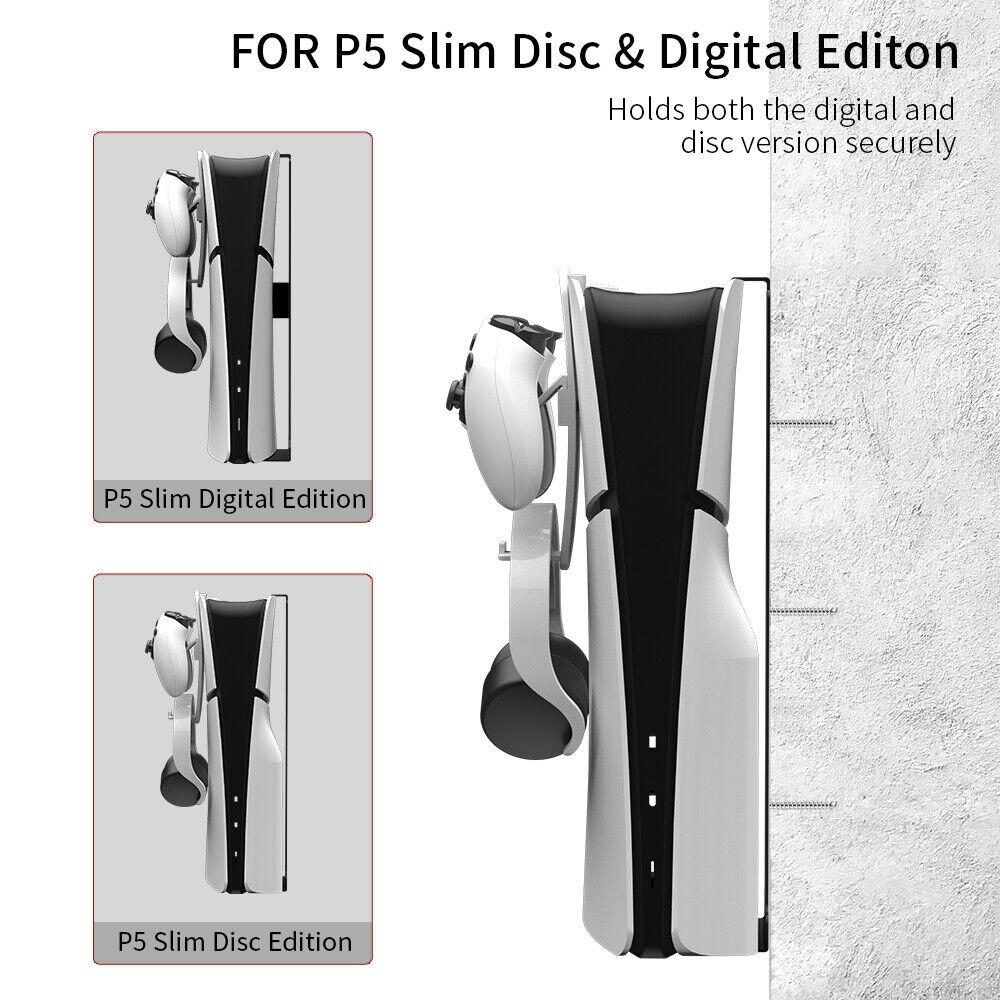 Kit de montare pe perete compatibil cu Playstation5 Slim Disc și Edition, cu suporturi pentru depozitare controler și căști
