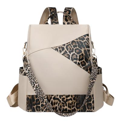 Leopard Print Nylon Backpack, 3-Way Design, 13cm Depth, with Shoulder Strap, Multiple Double Zipper Pockets, Large Capacity, Can Be Carried by Hand,