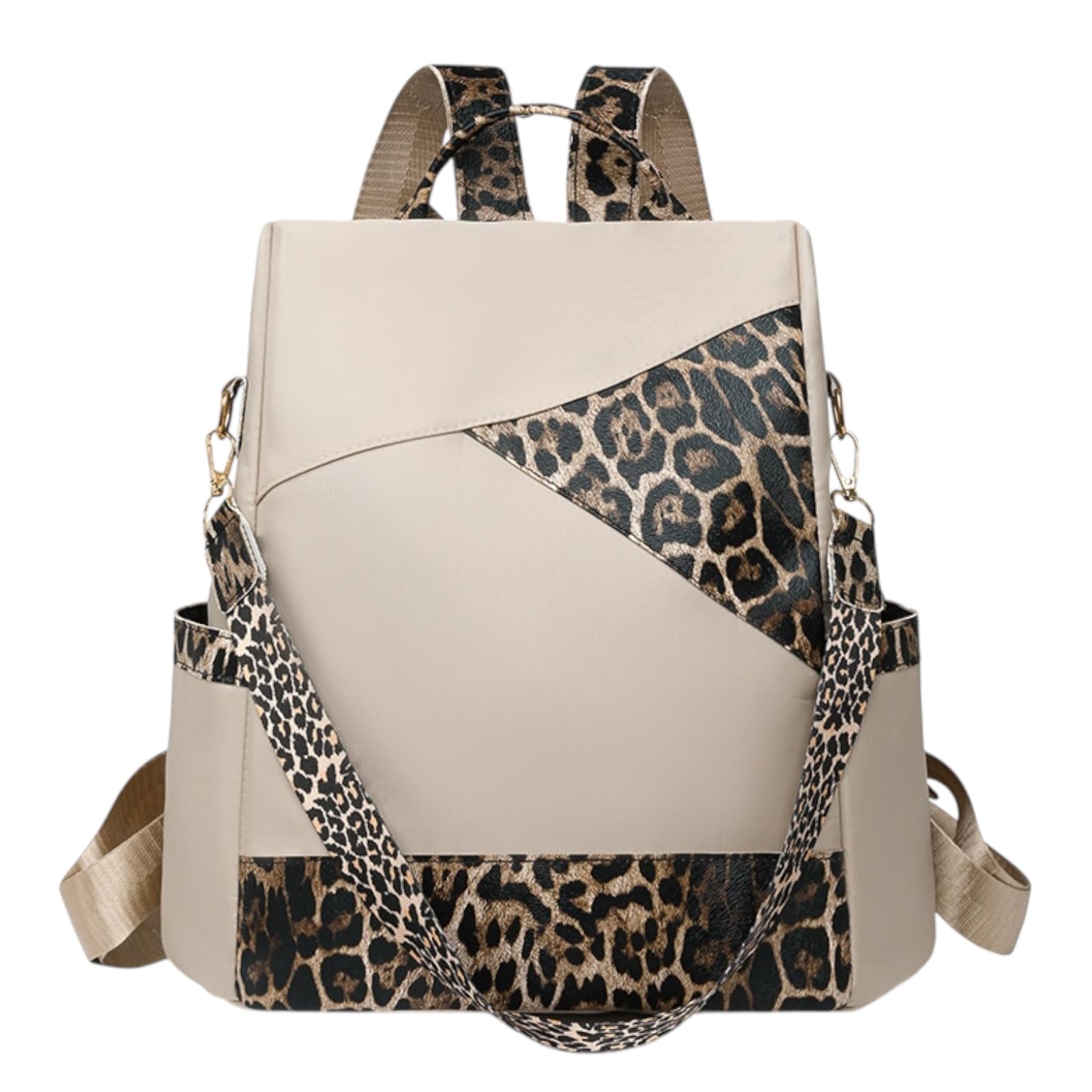 

Leopard Print Nylon Backpack, 3-Way Design, 13cm Depth, with Shoulder Strap, Multiple Double Zipper Pockets, Large Capacity, Can be Carried by Hand,