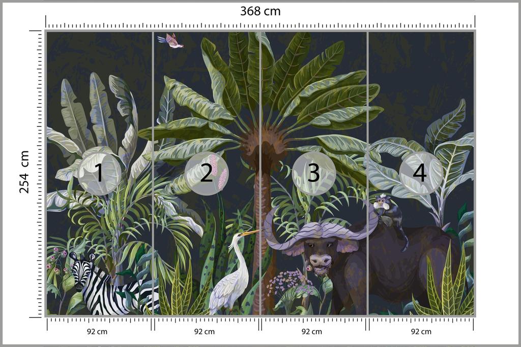 Photomural Animals Amidst Palm Trees And Plants Smooth Vinyl 368x254