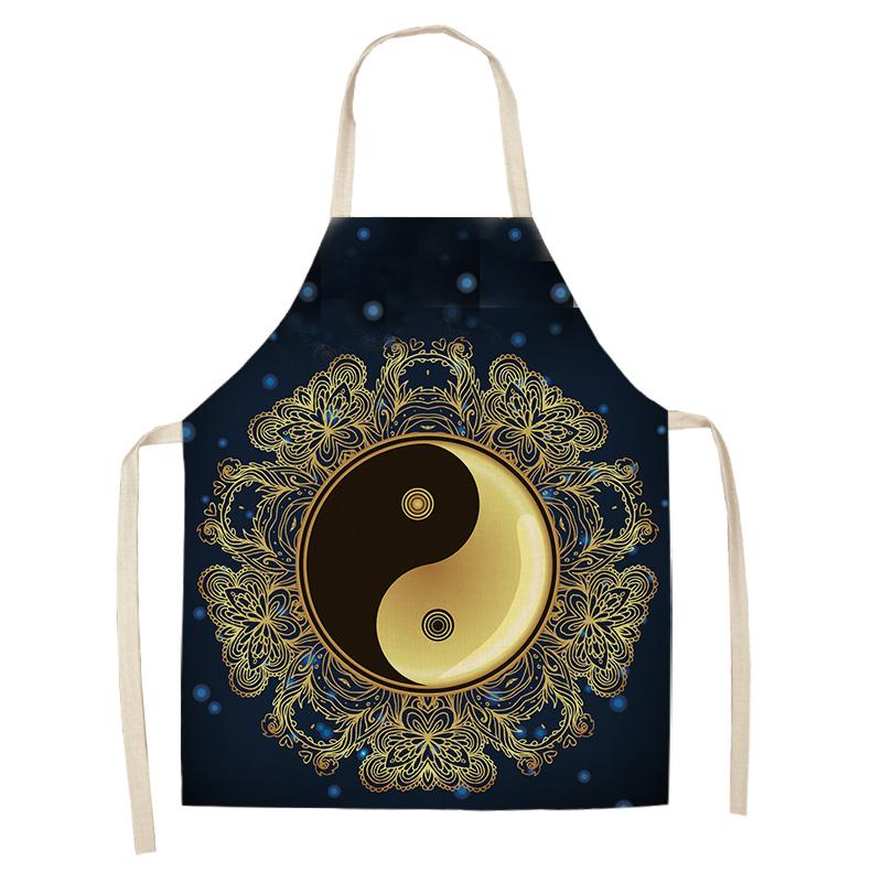 Home Cooking Baking Kitchen Apron Mandala Print Kitchen Apron Women's Coffee Shop Cleaning Accessories Cotton Linen Bib