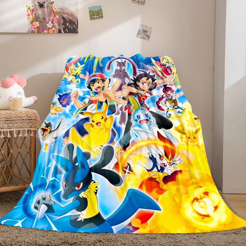 Pokemon Anime Print Blanket Warm Comfortable Flannel Cover For Bedrooms, Sofas, Beds, Chairs LXR120
