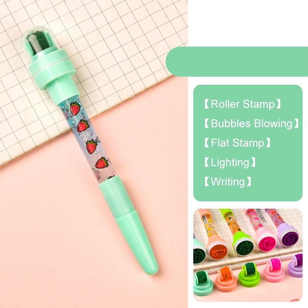 Penna Fidget Bubbler Con Timbro 5 in 1 Penna Soffia Bolle Divertente Penna Timbro a Rullo Sigillo Giocattolo per Bambini