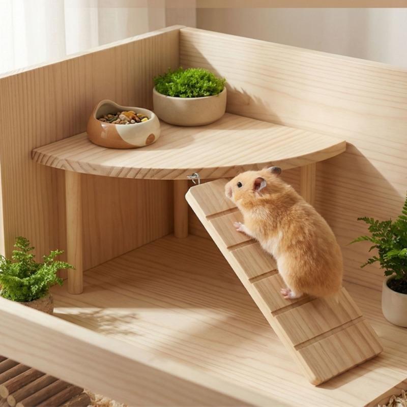 Wooden Hamster Cage Hideout Two Tier Platform House Compact Pet Habitat For Small Hamsters Home Display For Kids Birthday Gift