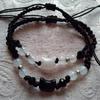 New Wine Red Cat Beaded Couple Bracelets Handmade Adjustable Braided Cord Minimalist Moonstone Obsidian Jewelry for Men Women