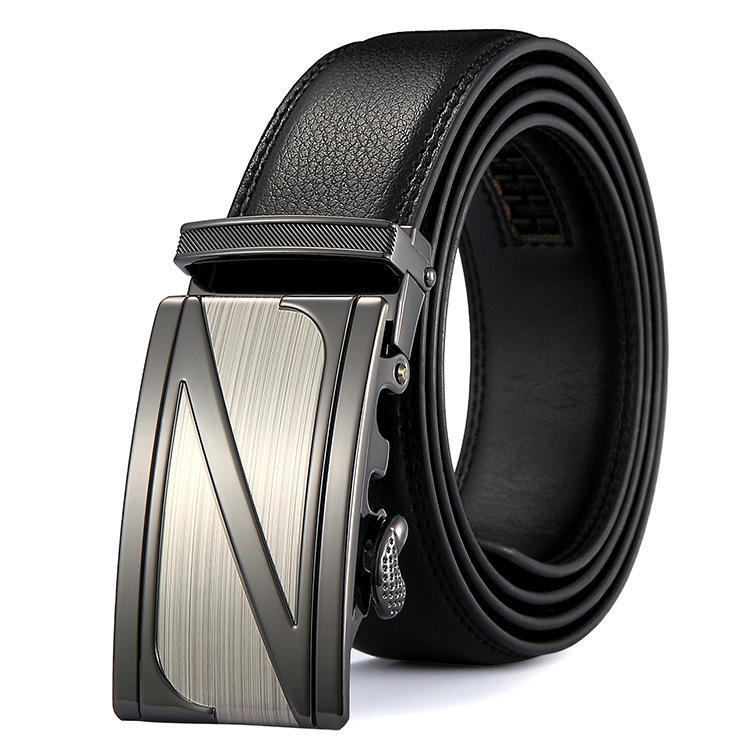 

Двухслойный кожаный ремень с автоматической пряжкой, мужской ремень из натуральной кожи, повседневный деловой ремень из коровьей кожи