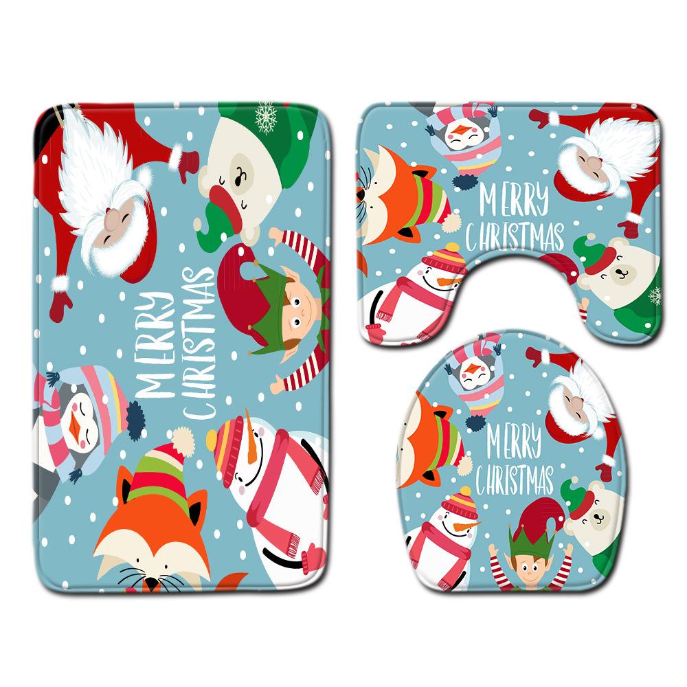 3D Digital Printing Christmas Waterproof Shower Curtain Four-Piece Bathroom Non-Slip Door Mat Bedroom Living Room Floor Mat Carpet