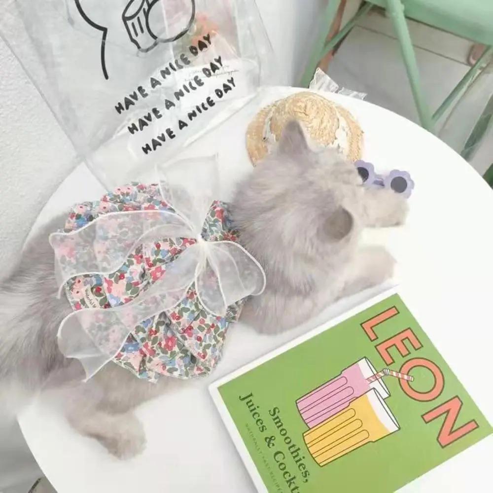Floral Skirt Printed Dog Dress Princess Style Pet Suspender Skirt Sweet Cat Dress  Dog Clothes
