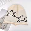 Streetwear Jacquard Woolen Hat Elastic Y2K Pullover Cap Fashion Star Knitted Hat  Women