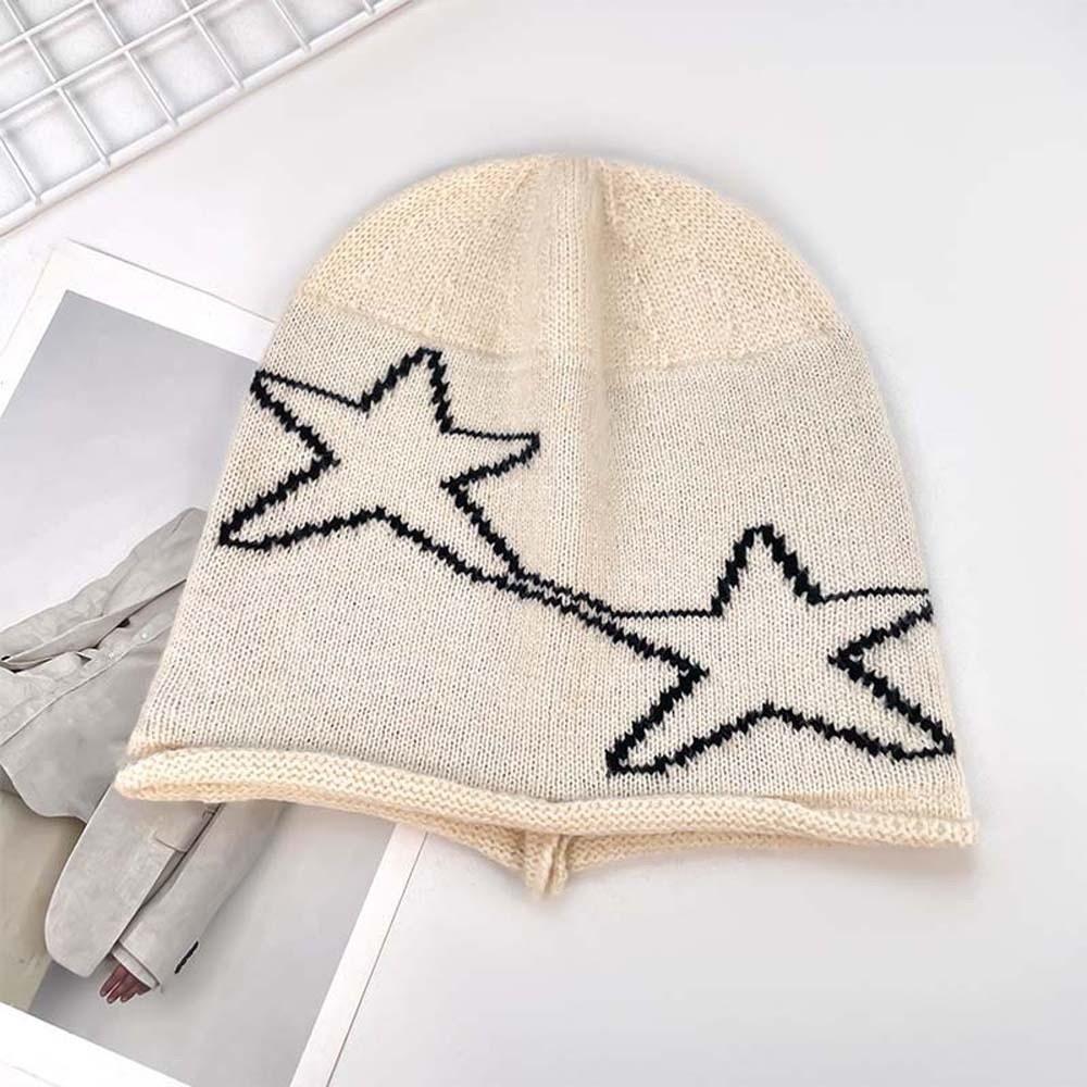 Streetwear Jacquard Woolen Hat Elastic Y2K Pullover Cap Fashion Star Knitted Hat  Women