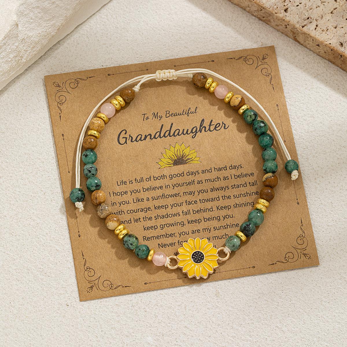 

1 piece of fashionable and simple sunflower natural stone bead weaving hand rope sunflower friendship card bracelet