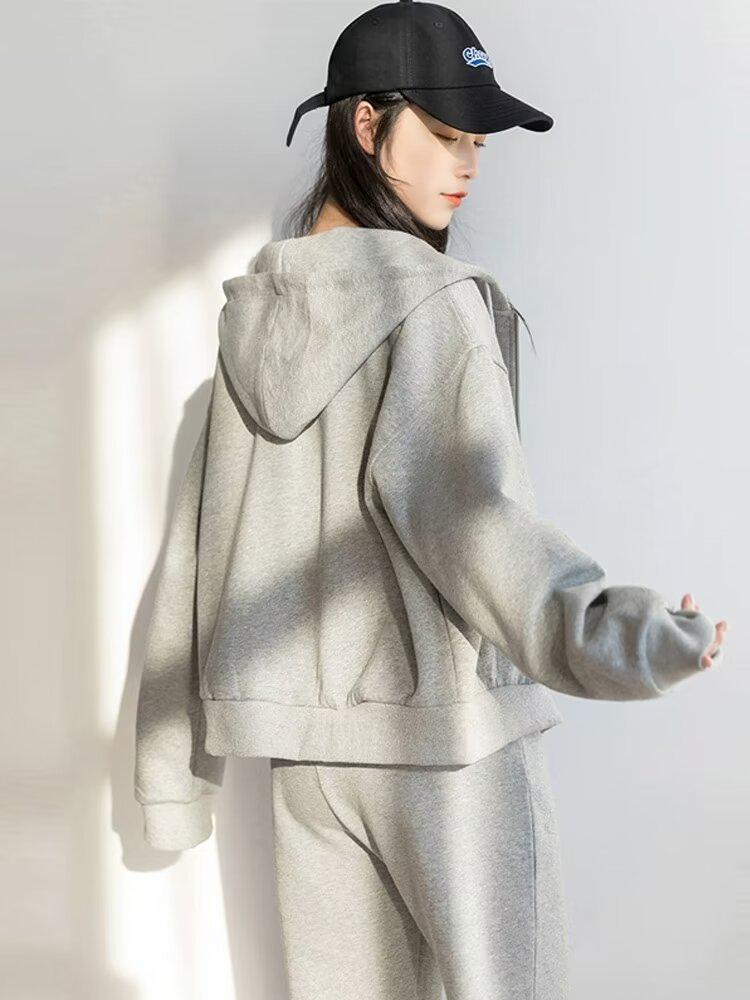 

Унісекс кардиган з капюшоном спортивний костюм: Весняно-осінній повсякденний, вільного крою біговий костюм-двійка на 2024 рік. L