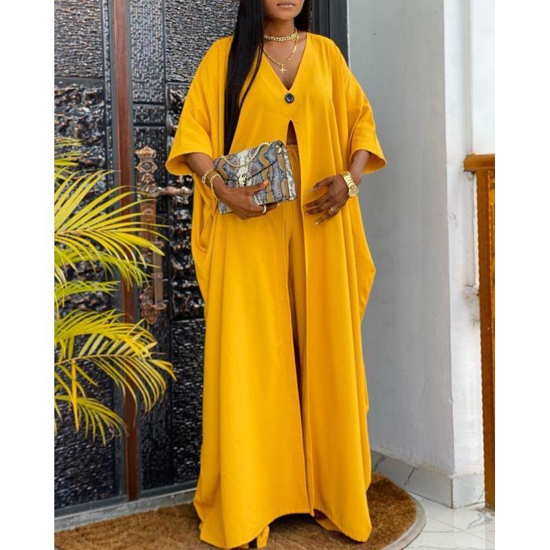 

Holiday Beach Leisure Suit Fashion Fashion V Neck Loose Vacation Beach Casual Suit Women Yellow XL